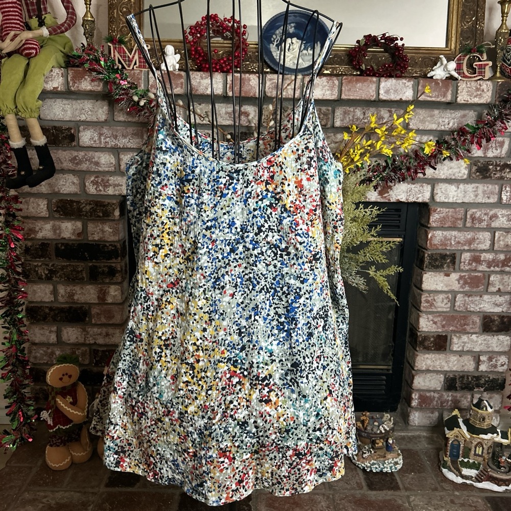 Multi Color Top With Spaghetti Straps,Flowy And Flare Sz L